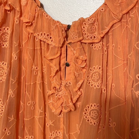 Anthropologie Floreat Tangerine Off Shoulder Semi Sheer Embroidered Blouse NWT - Picture 4 of 13